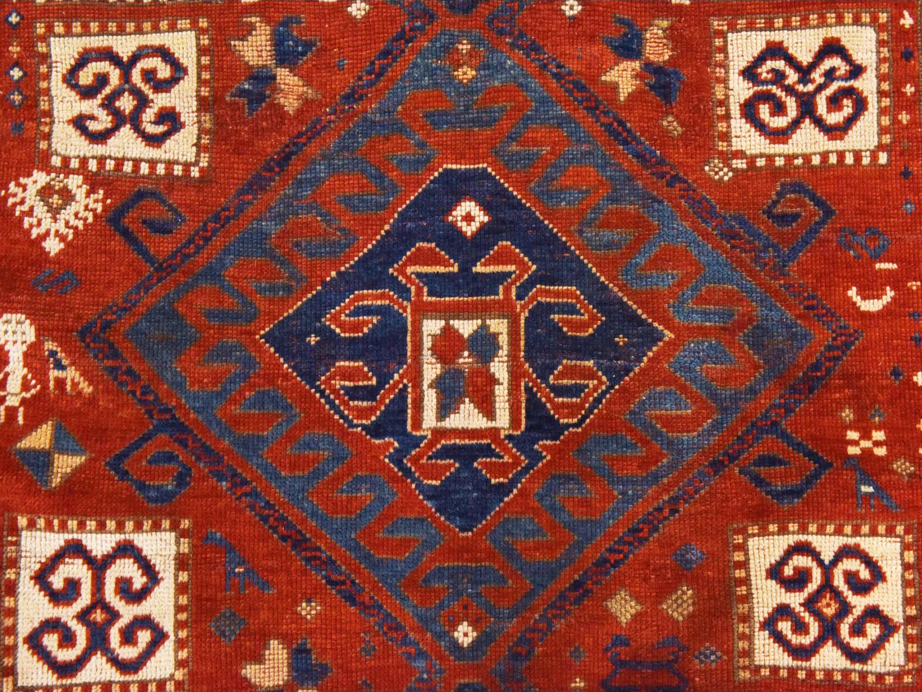 Kazak Antique hand-knotted wool rug in Red & Ivory, 4'3" x 6'3" — SKU O078395 (view 2)