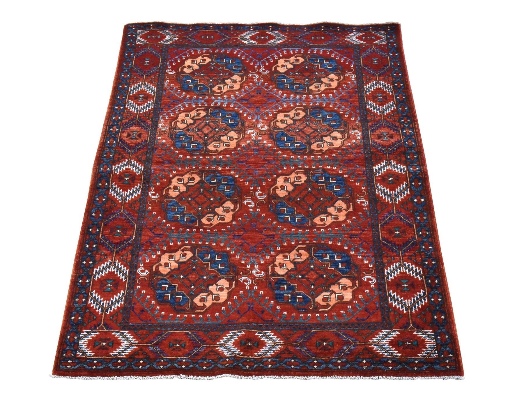 Ersari Tribal & Geometric hand-knotted wool rug in Red, 3'6" x 5'1" — SKU O078396