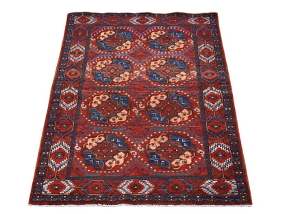 Ersari Tribal & Geometric hand-knotted wool rug in Red, 3'6" x 5'1" — SKU O078396