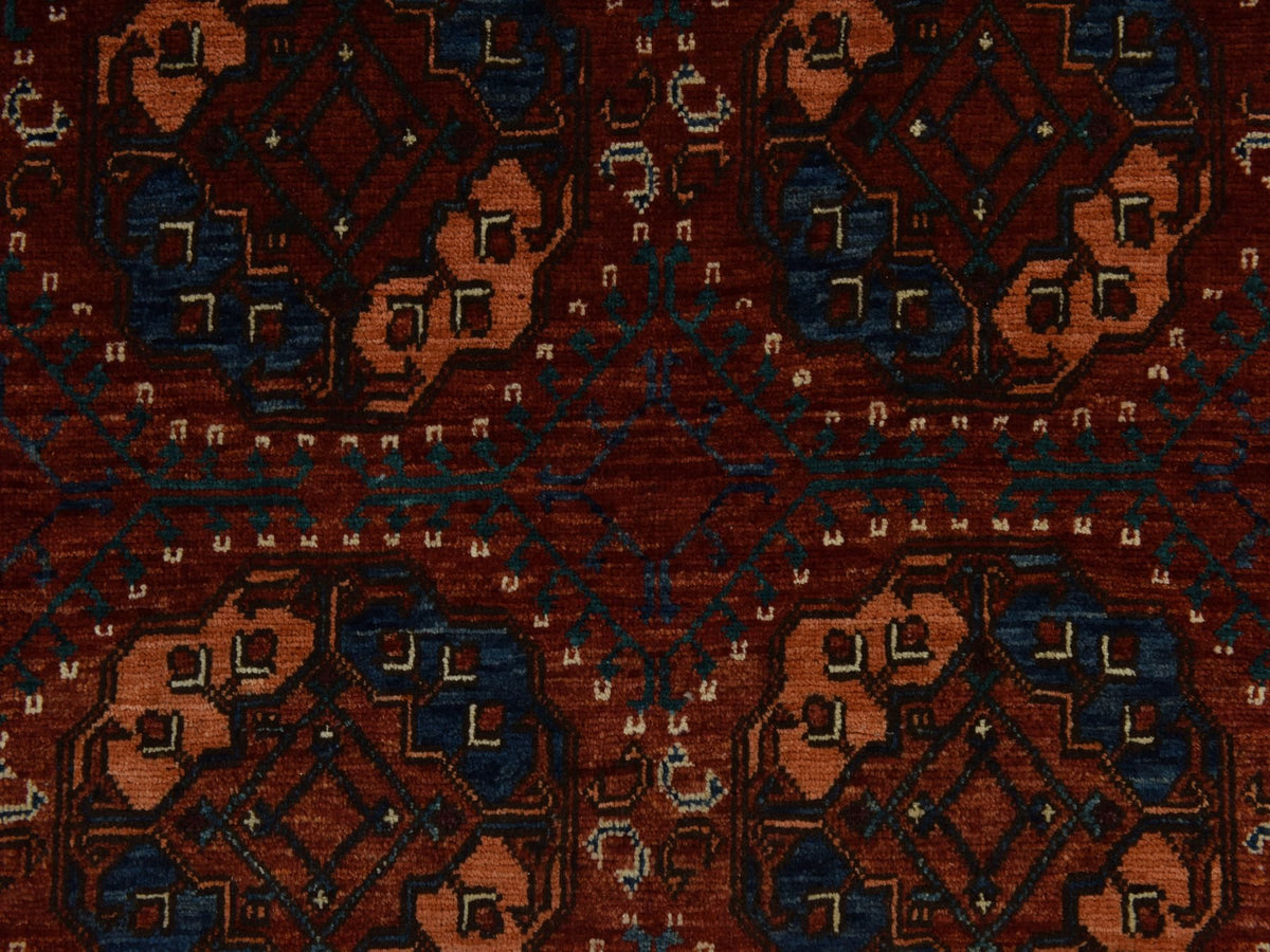 Ersari Tribal & Geometric hand-knotted wool rug in Red, 3'6" x 5'1" — SKU O078396 (view 2)