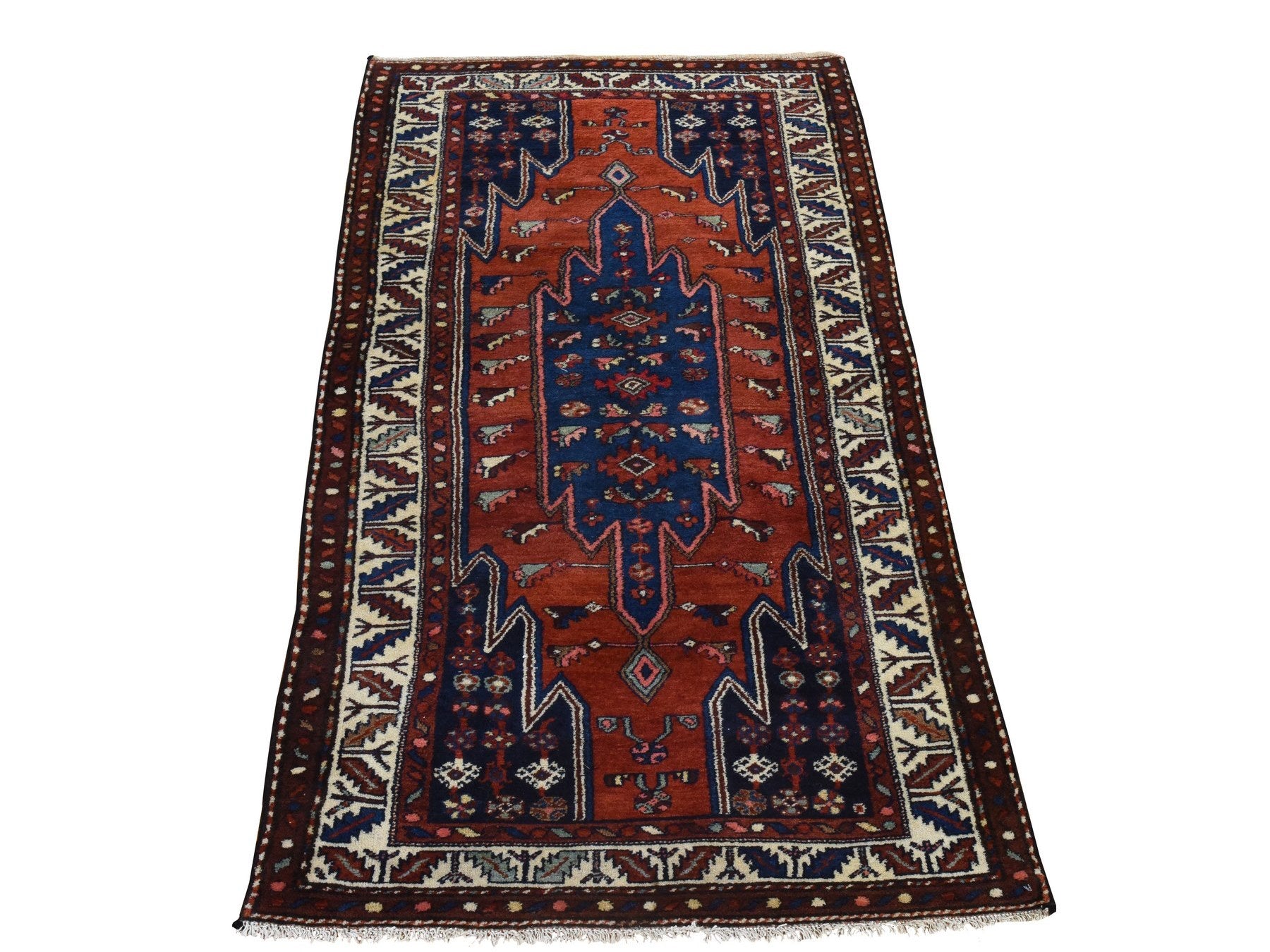 Antique hand-knotted wool rug in Orange & Ivory, 3'3" x 6'3" — SKU O078401