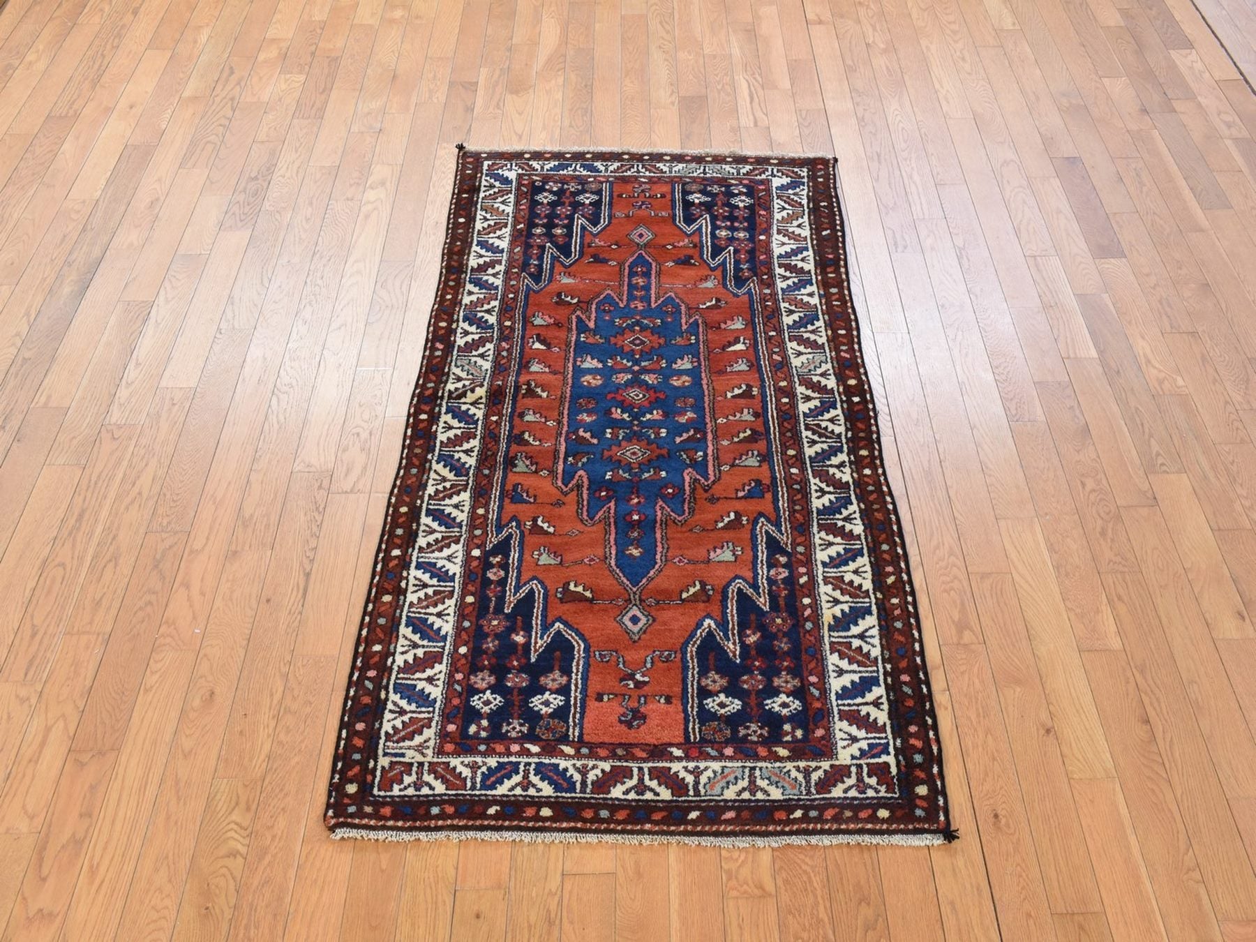 Antique hand-knotted wool rug in Orange & Ivory, 3'3" x 6'3" — SKU O078401 (view 2)
