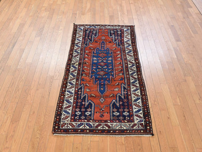 Antique hand-knotted wool rug in Orange & Ivory, 3'3" x 6'3" — SKU O078401 (view 2)