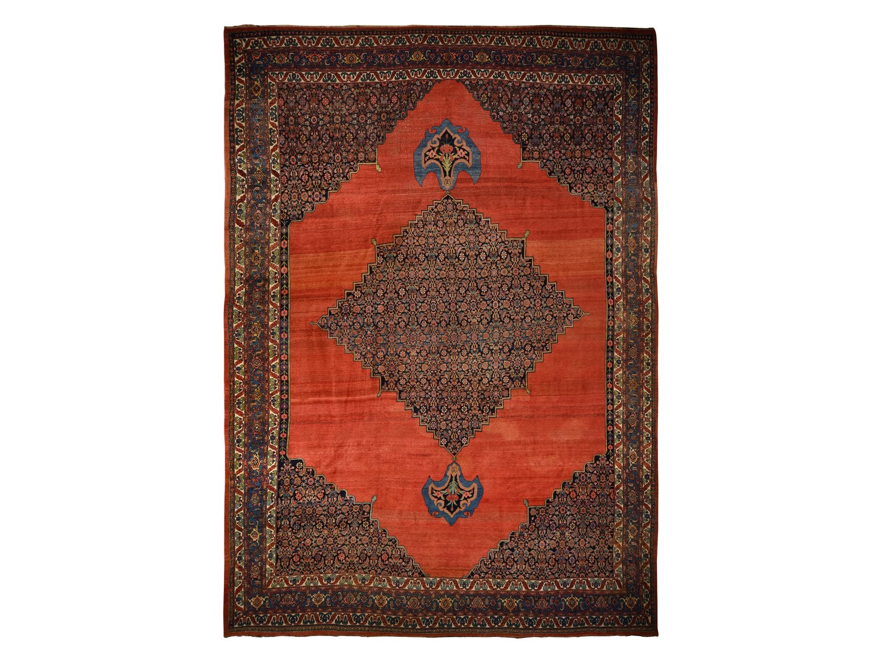 Bidjar Antique hand-knotted wool rug in Red & Blue, 13'6" x 19'2" — SKU O078412