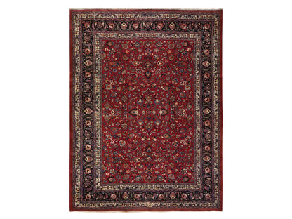 Persian hand-knotted wool rug in Red & Midnight Blue, 9'9" x 12'10" — SKU O078413
