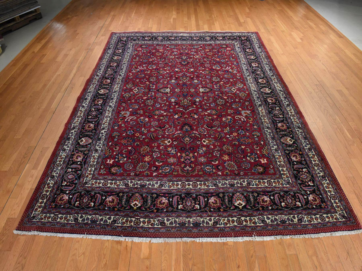 Persian hand-knotted wool rug in Red & Midnight Blue, 9'9" x 12'10" — SKU O078413 (view 2)