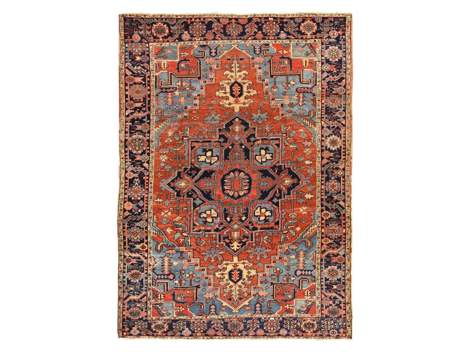Red 7'2" x 10'0" Heriz Hand knotted Wool Rug - Sku: O078423