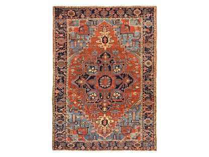 Heriz Heriz hand-knotted wool rug in Red & Navy Blue, 7'2" x 10' — SKU O078423