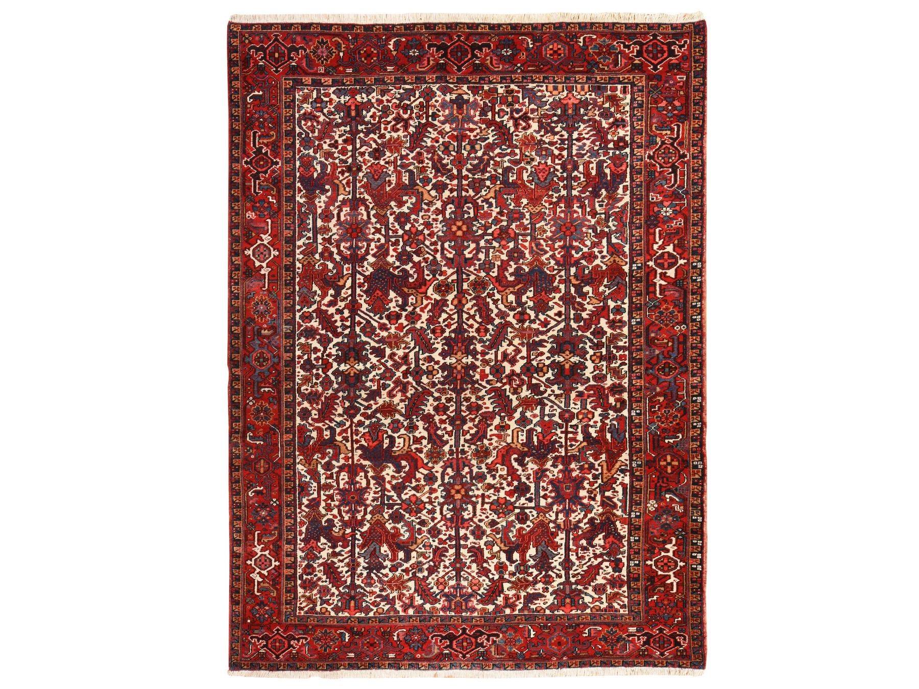 Heriz Persian hand-knotted wool rug in Ivory & Red, 8'3" x 11'1" — SKU O078433