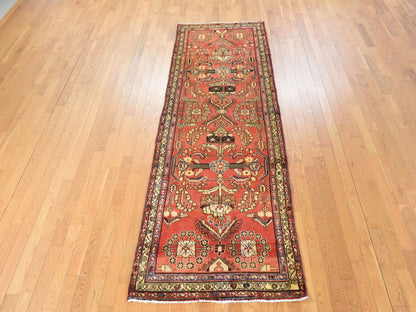Persian hand-knotted wool runner in Red & Ivory, 3'4" x 9'10" — SKU O078439 (view 2)
