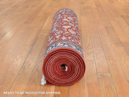 Qum Persian hand-knotted wool runner in Red & Midnight Blue, 2'8" x 16'6" — SKU O078440 (view 5)