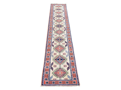 Tribal & Geometric hand-knotted wool runner in Yellow & Red, 2'6" x 13'1" — SKU O078441
