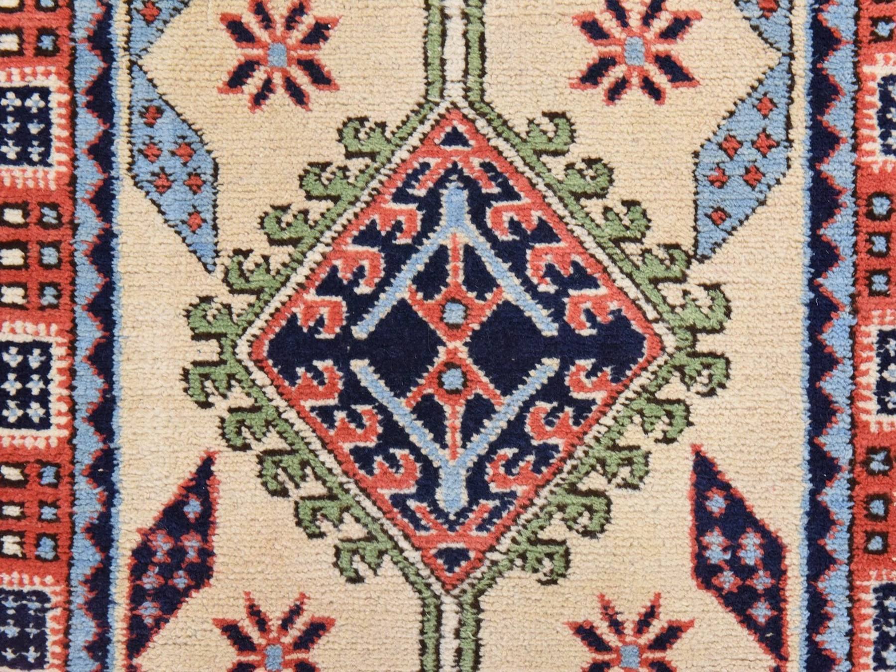 Tribal & Geometric hand-knotted wool runner in Yellow & Red, 2'6" x 13'1" — SKU O078441 (view 3)