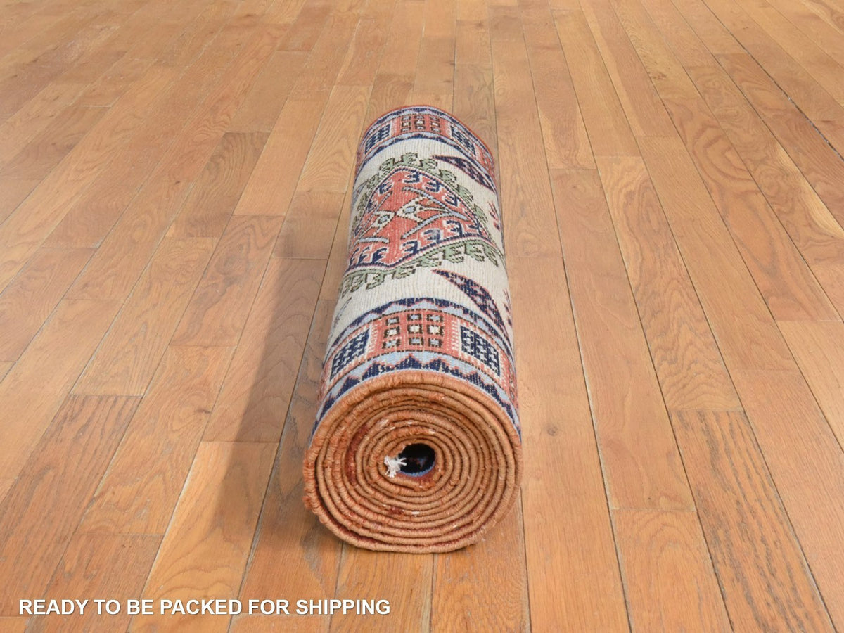 Tribal & Geometric hand-knotted wool runner in Yellow & Red, 2'6" x 13'1" — SKU O078441 (view 7)