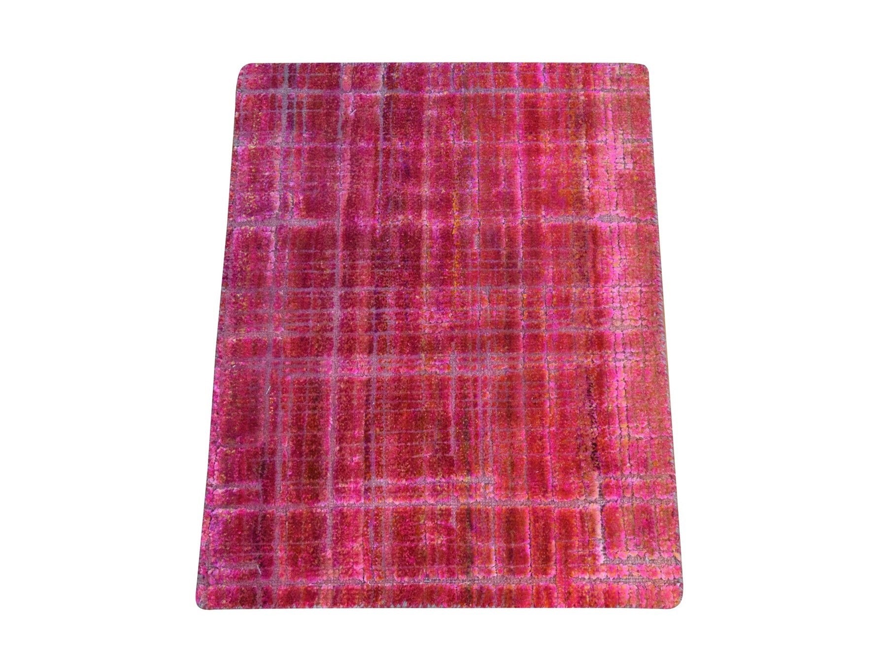 Modern / Contemporary hand-knotted sari silk rug in Red, 1'6" x 2' — SKU O078442