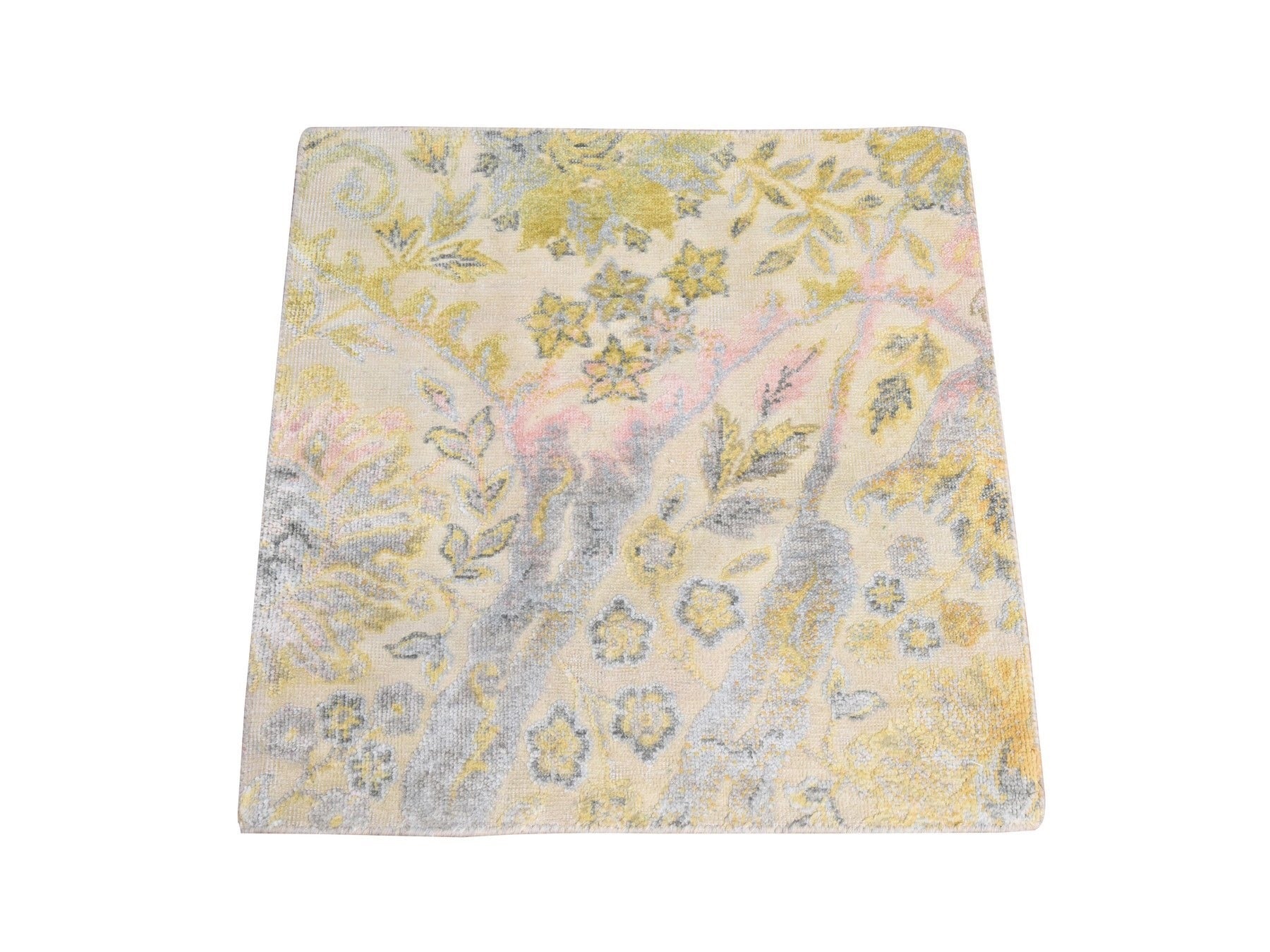 Bidjar Modern / Contemporary hand-knotted wool/silk rug in Yellow, 2' x 2' — SKU O078443