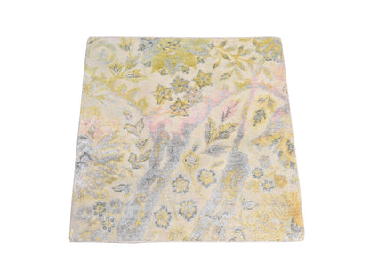 Bidjar Modern / Contemporary hand-knotted wool/silk rug in Yellow, 2' x 2' — SKU O078443