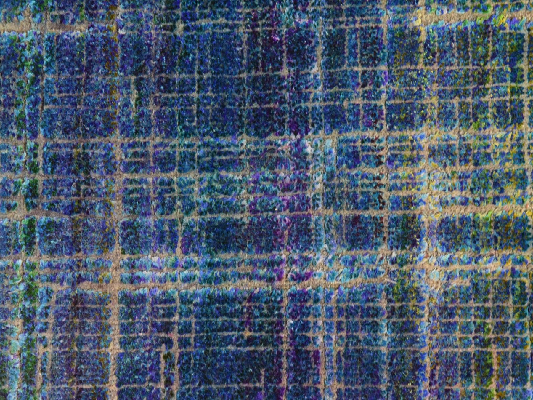 Blue 1'6" x 2'0" Modern and Contemporary Hand knotted Silk Rug - Sku: O078444