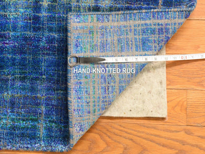 Blue 1'6" x 2'0" Modern and Contemporary Hand knotted Silk Rug - Sku: O078444