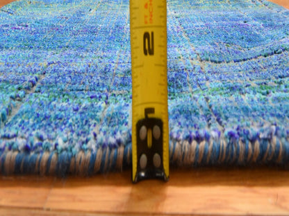 Blue 1'6" x 2'0" Modern and Contemporary Hand knotted Silk Rug - Sku: O078444