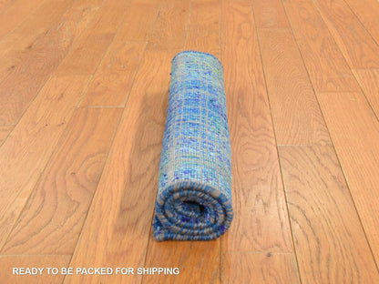Blue 1'6" x 2'0" Modern and Contemporary Hand knotted Silk Rug - Sku: O078444