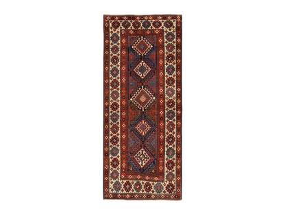 Kazak Antique hand-knotted wool runner in Red & Ivory, 4' x 9'4" — SKU O078451