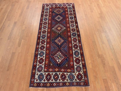 Kazak Antique hand-knotted wool runner in Red & Ivory, 4' x 9'4" — SKU O078451 (view 2)
