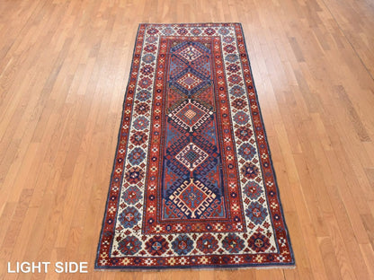 Kazak Antique hand-knotted wool runner in Red & Ivory, 4' x 9'4" — SKU O078451 (view 3)