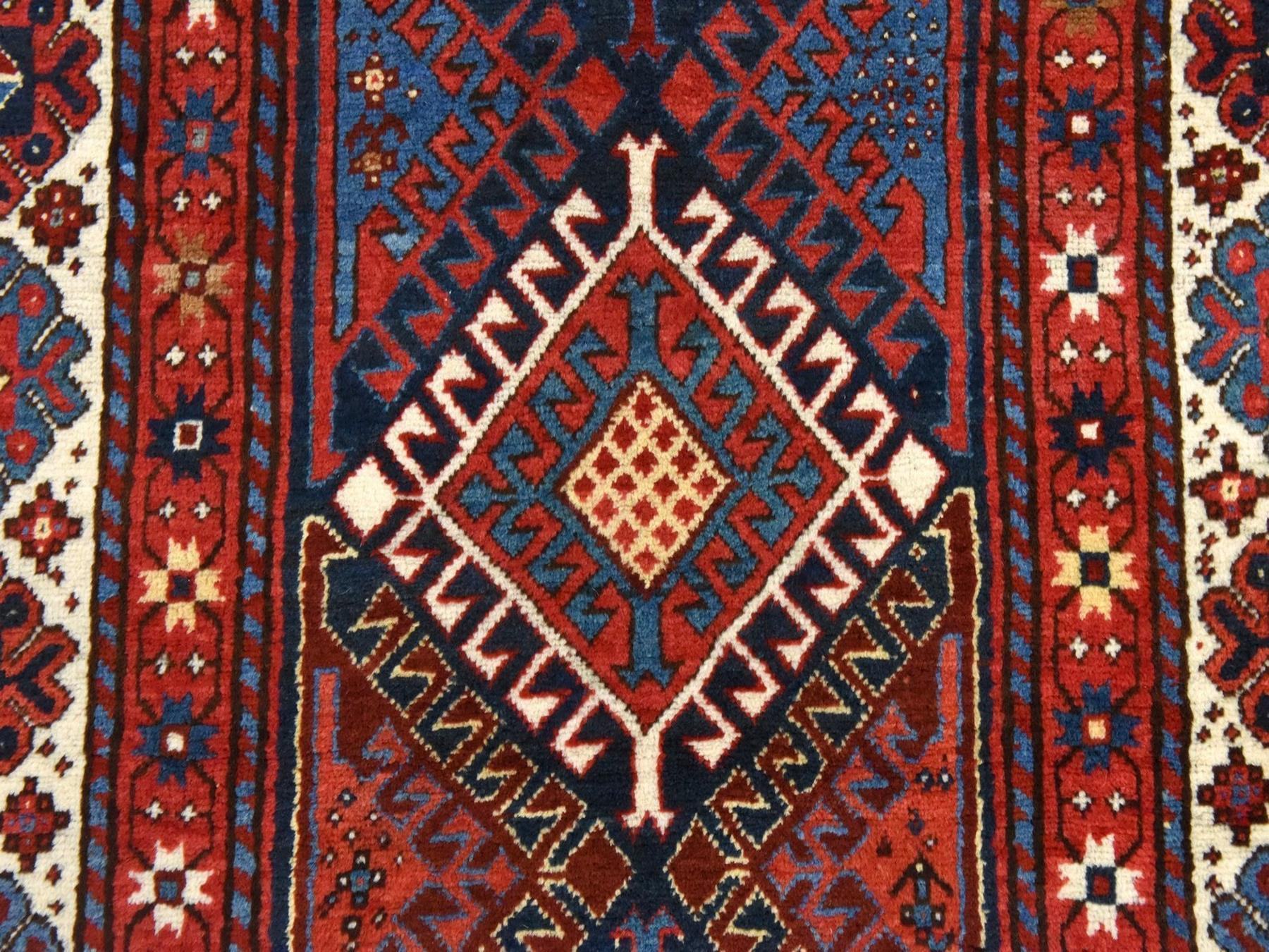 Kazak Antique hand-knotted wool runner in Red & Ivory, 4' x 9'4" — SKU O078451 (view 4)