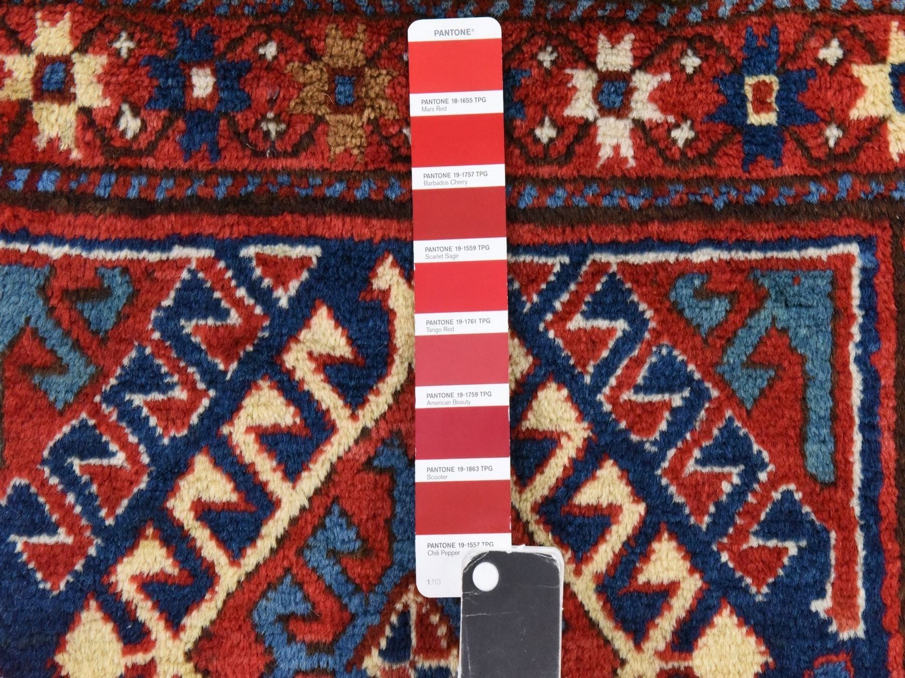 Kazak Antique hand-knotted wool runner in Red & Ivory, 4' x 9'4" — SKU O078451 (view 5)