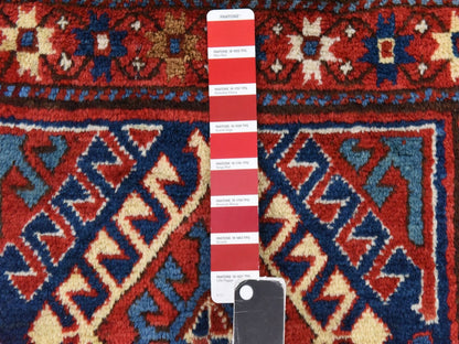 Kazak Antique hand-knotted wool runner in Red & Ivory, 4' x 9'4" — SKU O078451 (view 5)