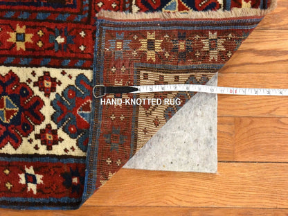 Kazak Antique hand-knotted wool runner in Red & Ivory, 4' x 9'4" — SKU O078451 (view 6)