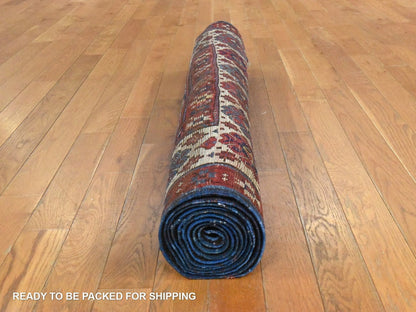 Kazak Antique hand-knotted wool runner in Red & Ivory, 4' x 9'4" — SKU O078451 (view 8)