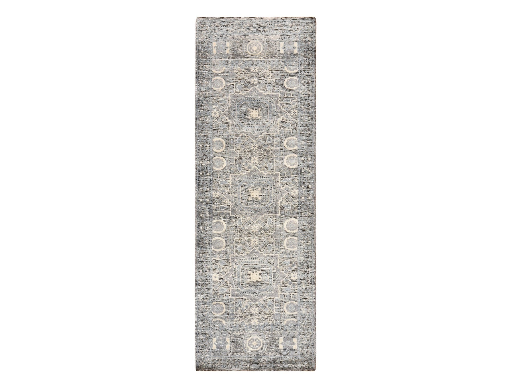 Blue 2'7" x 8'0" Mamluk Hand knotted Silk Rug - Sku: O078453