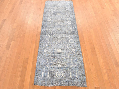 Blue 2'7" x 8'0" Mamluk Hand knotted Silk Rug - Sku: O078453