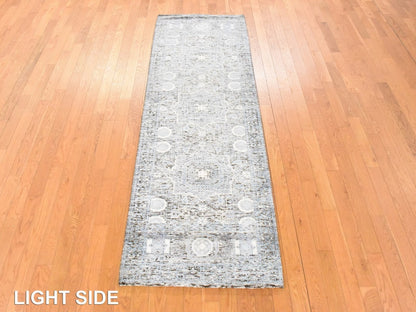 Blue 2'7" x 8'0" Mamluk Hand knotted Silk Rug - Sku: O078453