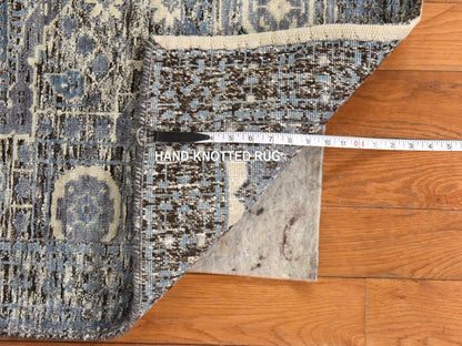 Blue 2'7" x 8'0" Mamluk Hand knotted Silk Rug - Sku: O078453