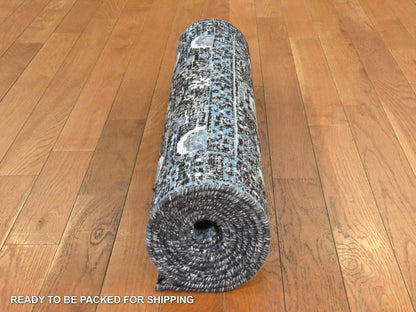 Blue 2'7" x 8'0" Mamluk Hand knotted Silk Rug - Sku: O078453