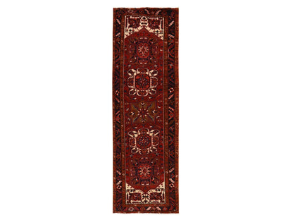 Heriz Heriz hand-knotted wool runner in Red & Midnight Blue, 3'4" x 10'9" — SKU O078455