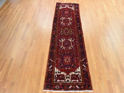Heriz Heriz hand-knotted wool runner in Red & Midnight Blue, 3'4" x 10'9" — SKU O078455 (view 2)