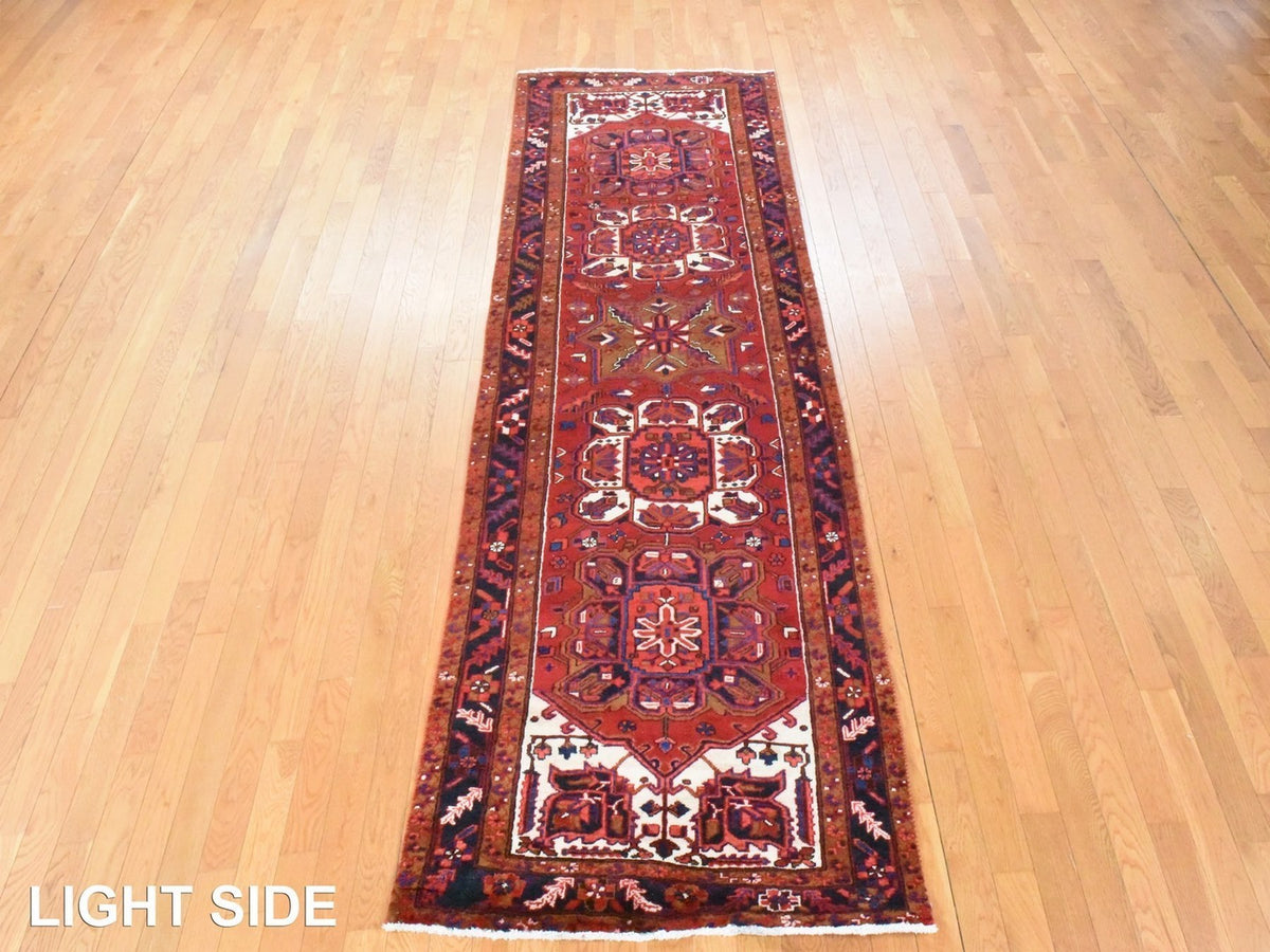 Heriz Heriz hand-knotted wool runner in Red & Midnight Blue, 3'4" x 10'9" — SKU O078455 (view 3)
