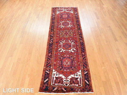 Heriz Heriz hand-knotted wool runner in Red & Midnight Blue, 3'4" x 10'9" — SKU O078455 (view 3)