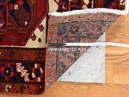 Heriz Heriz hand-knotted wool runner in Red & Midnight Blue, 3'4" x 10'9" — SKU O078455 (view 6)