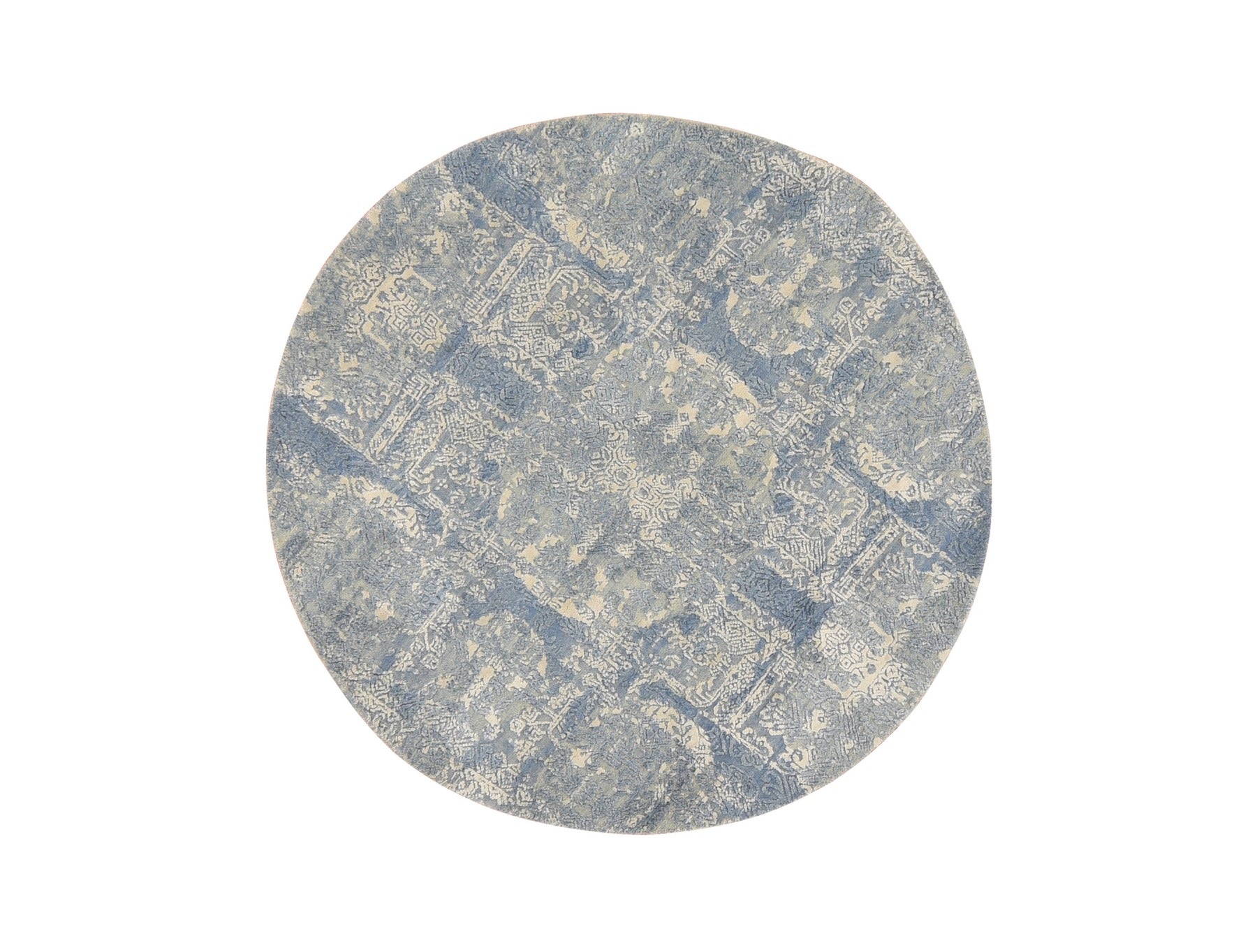 Blue 4'0" x 4'0" Transitional Hand knotted Wool/Silk Rug - Sku: O078461