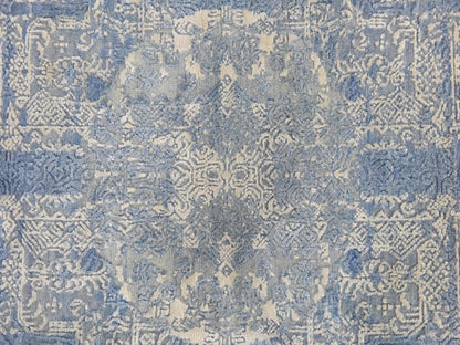Blue 4'0" x 4'0" Transitional Hand knotted Wool/Silk Rug - Sku: O078461