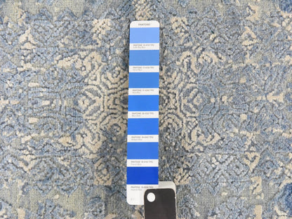 Blue 4'0" x 4'0" Transitional Hand knotted Wool/Silk Rug - Sku: O078461