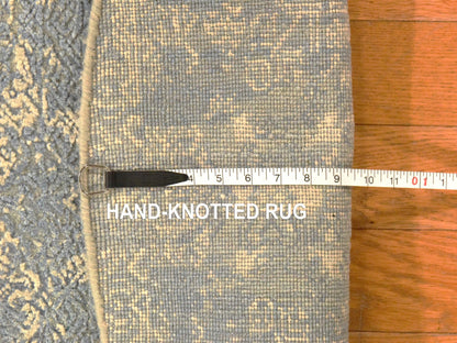Blue 4'0" x 4'0" Transitional Hand knotted Wool/Silk Rug - Sku: O078461