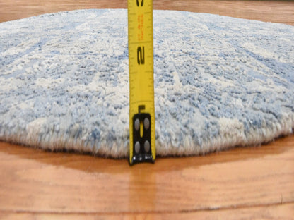 Blue 4'0" x 4'0" Transitional Hand knotted Wool/Silk Rug - Sku: O078461