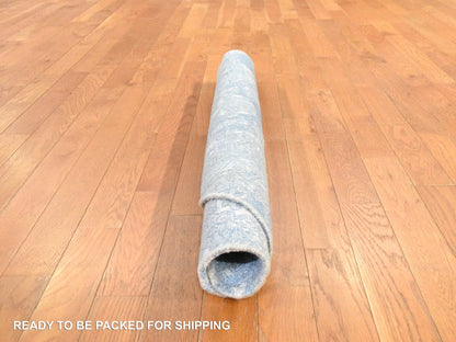 Blue 4'0" x 4'0" Transitional Hand knotted Wool/Silk Rug - Sku: O078461