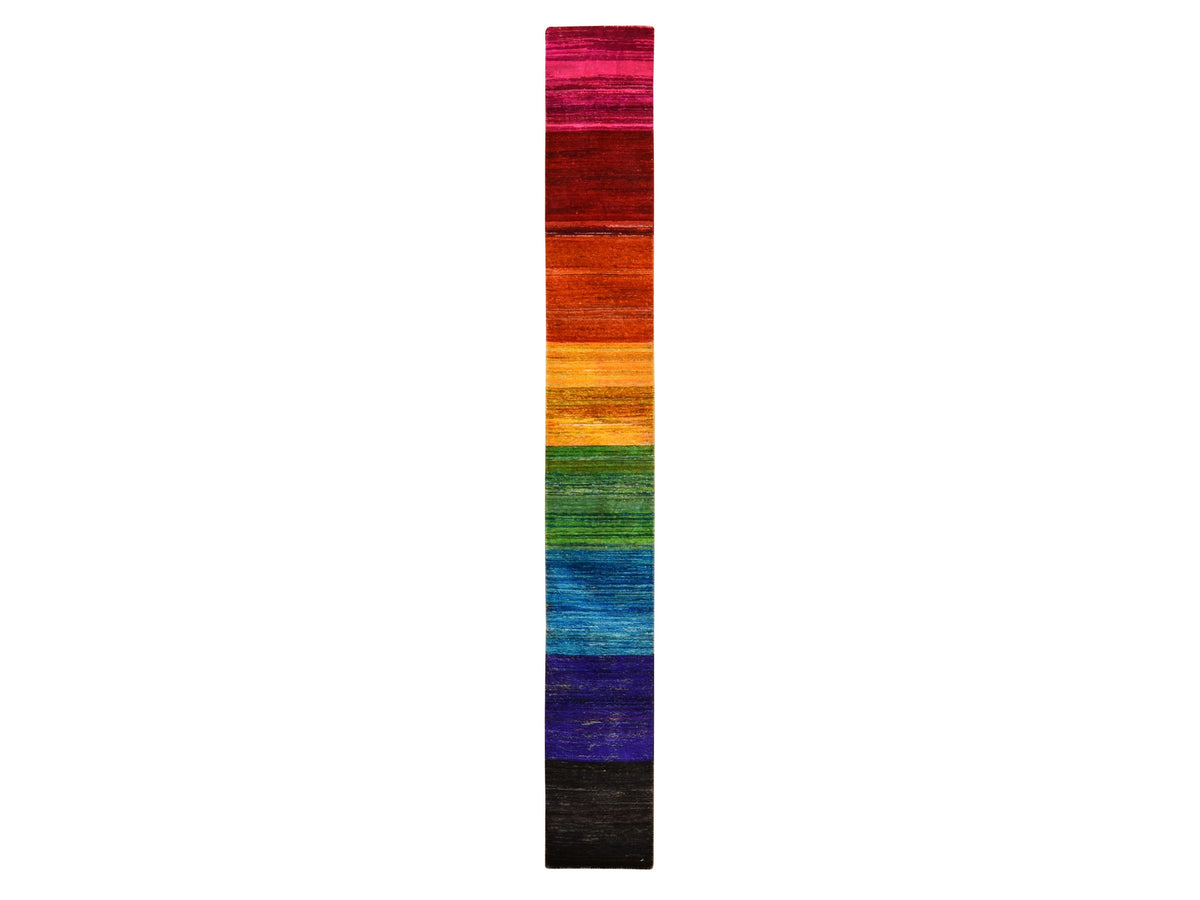 Modern / Contemporary hand-knotted sari silk runner in Multicolored, 1' x 9' — SKU O078463